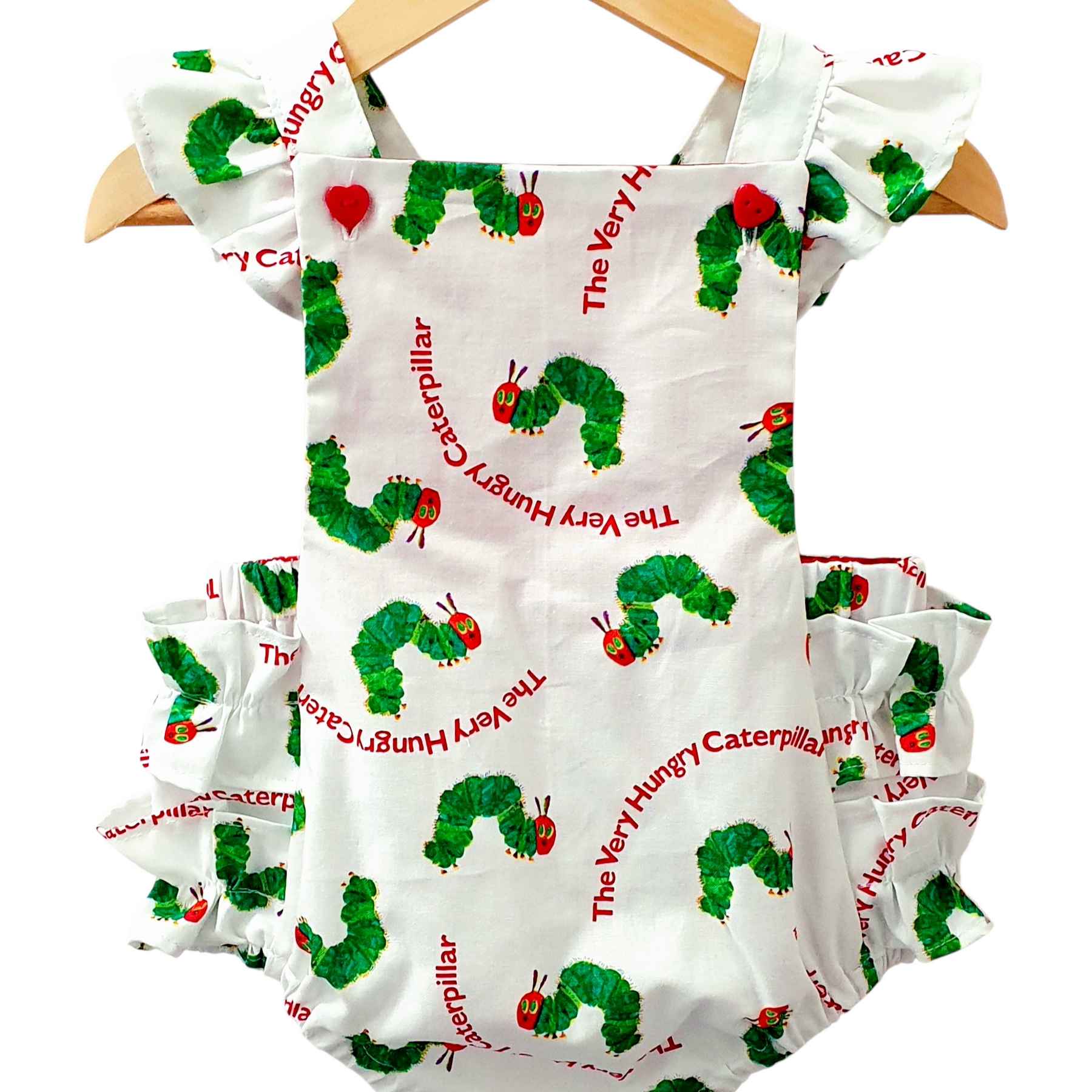 The green Caterpillar Ruffle Romper – Handmade Baby Outfit | Adorable Creatures Australia