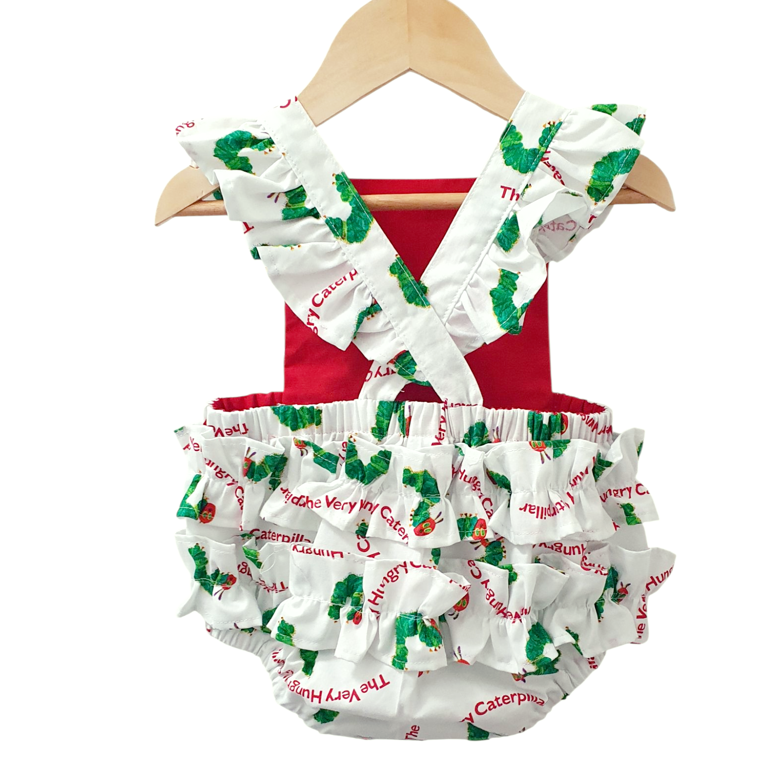 The green Caterpillar Ruffle Romper – Handmade Baby Outfit | Adorable Creatures Australia