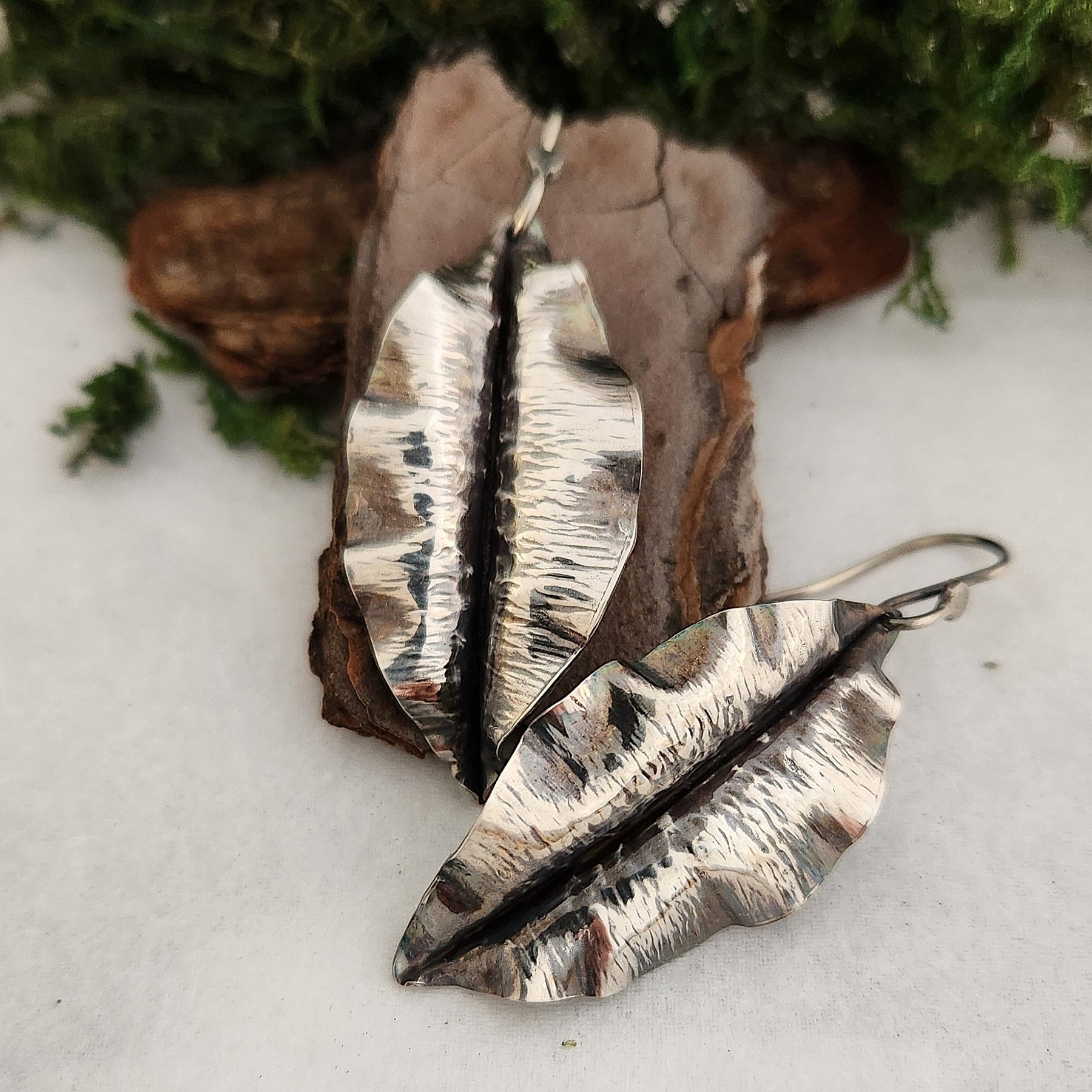 Silver leaf earrings
