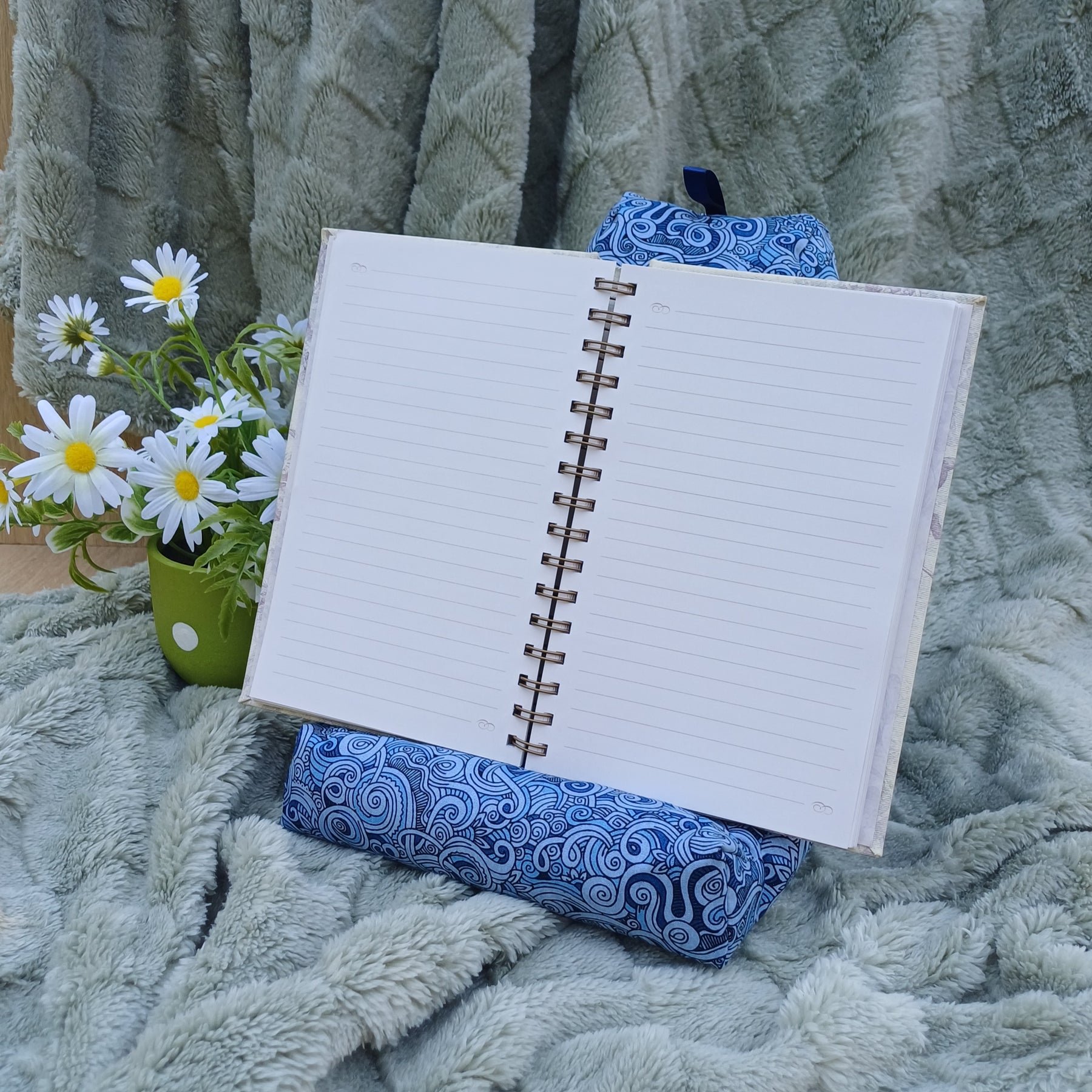 Blue Swirl Design Pillow with Pocket to suit Book and Tablet