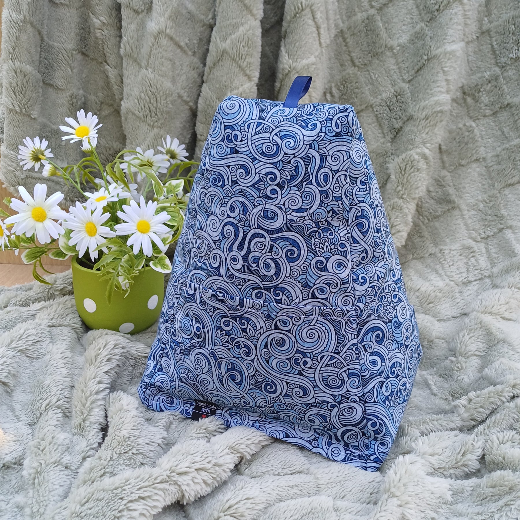 Blue Swirl Design Pillow with Pocket to suit Book and Tablet