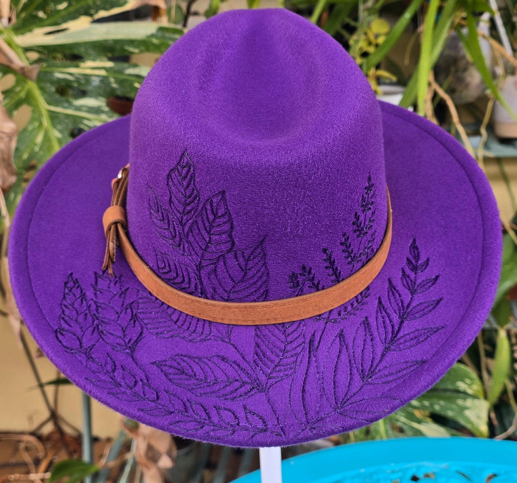 Hand burnt fedora hat - Botanical garden