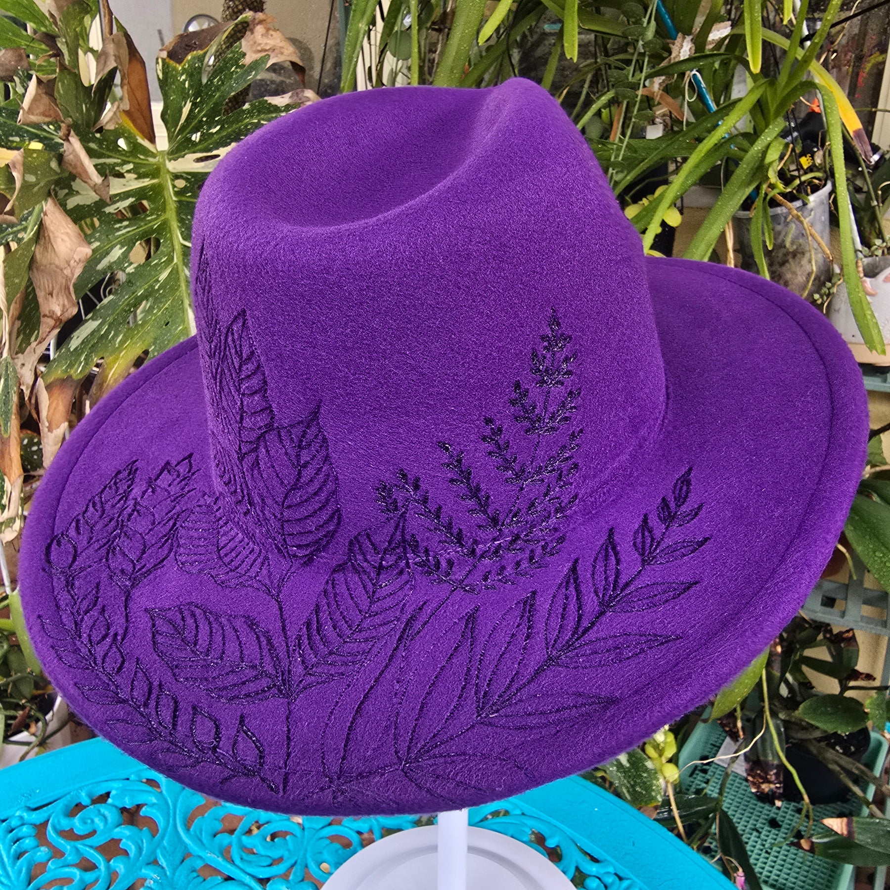 Hand burnt fedora hat - Botanical garden