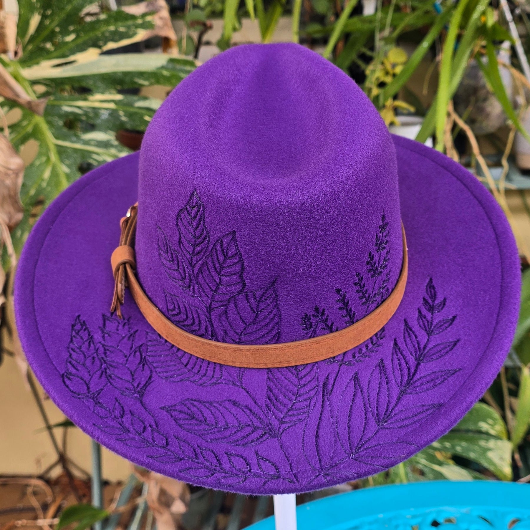 Hand burnt fedora hat - Botanical garden