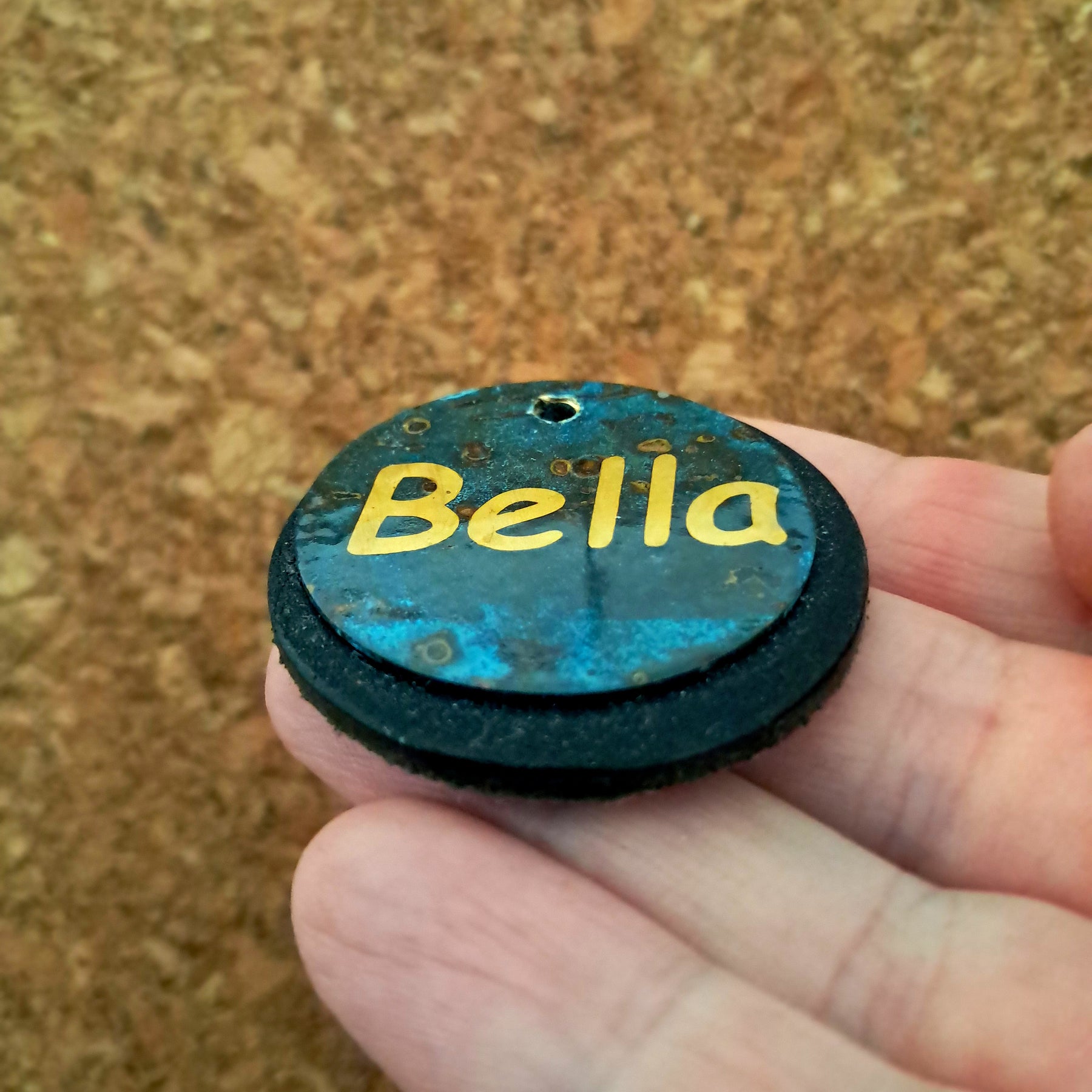 Brass Patina Name Tag with Leather Backing