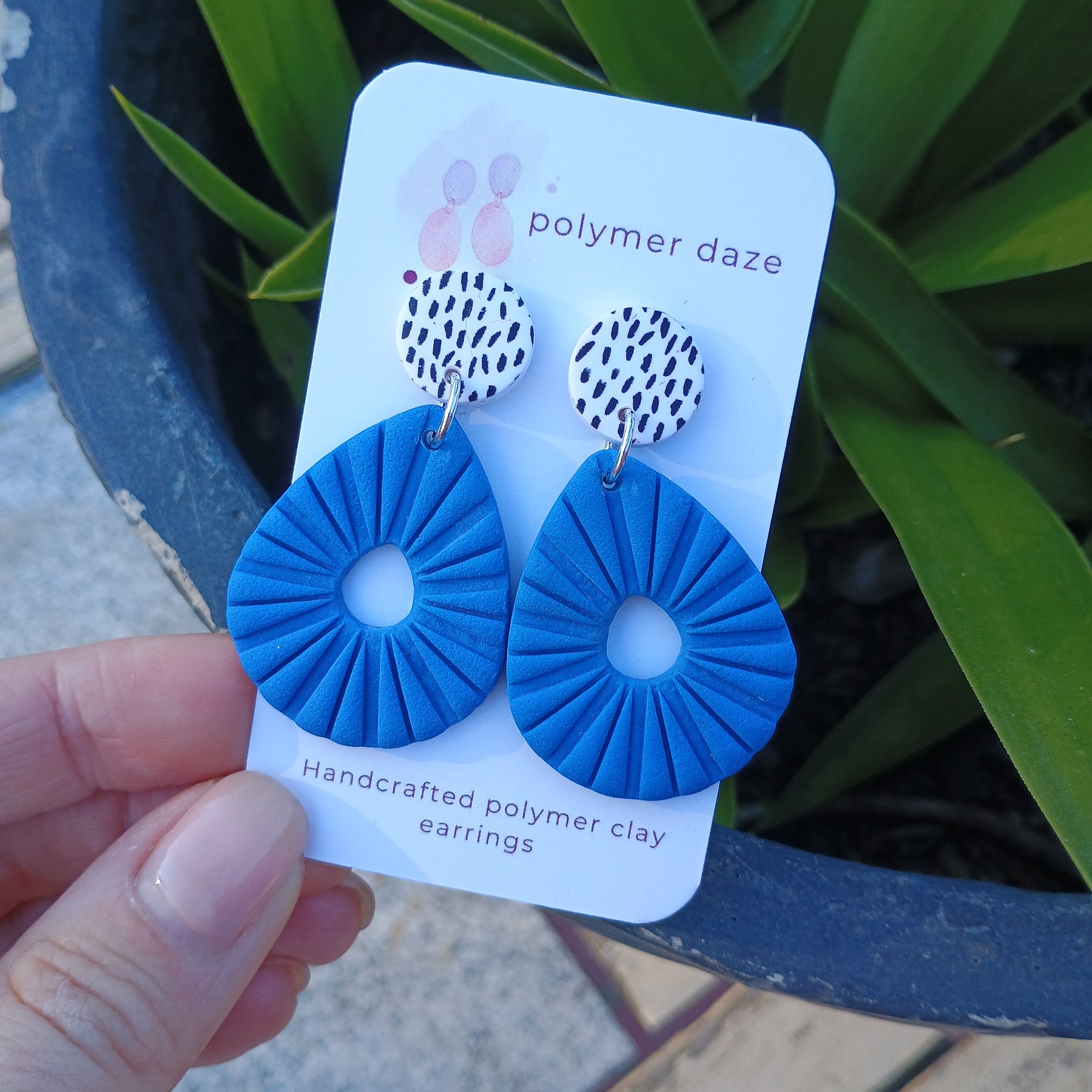 Blue earrings with painted stud top