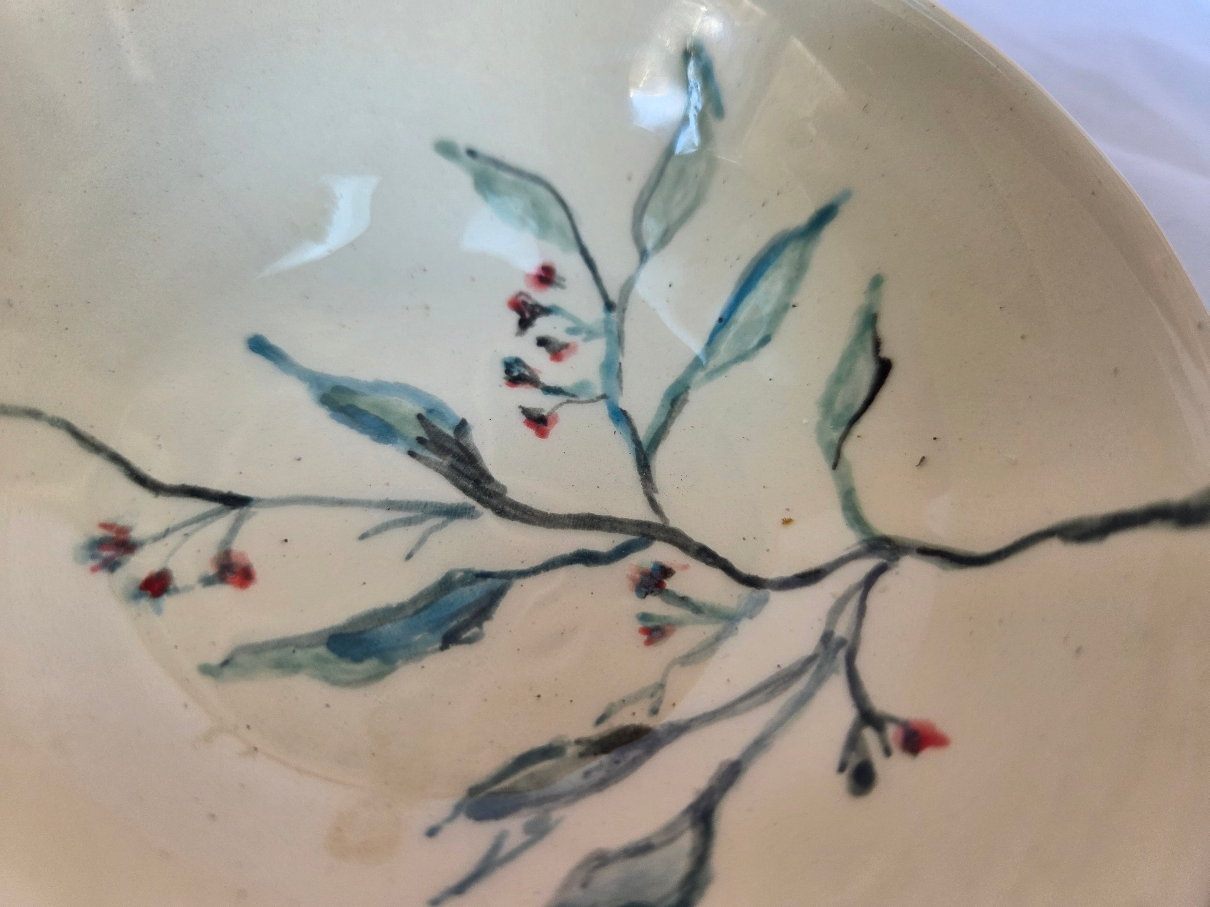 Hand painted floral gumnut design ceramic dish. 13.5cm