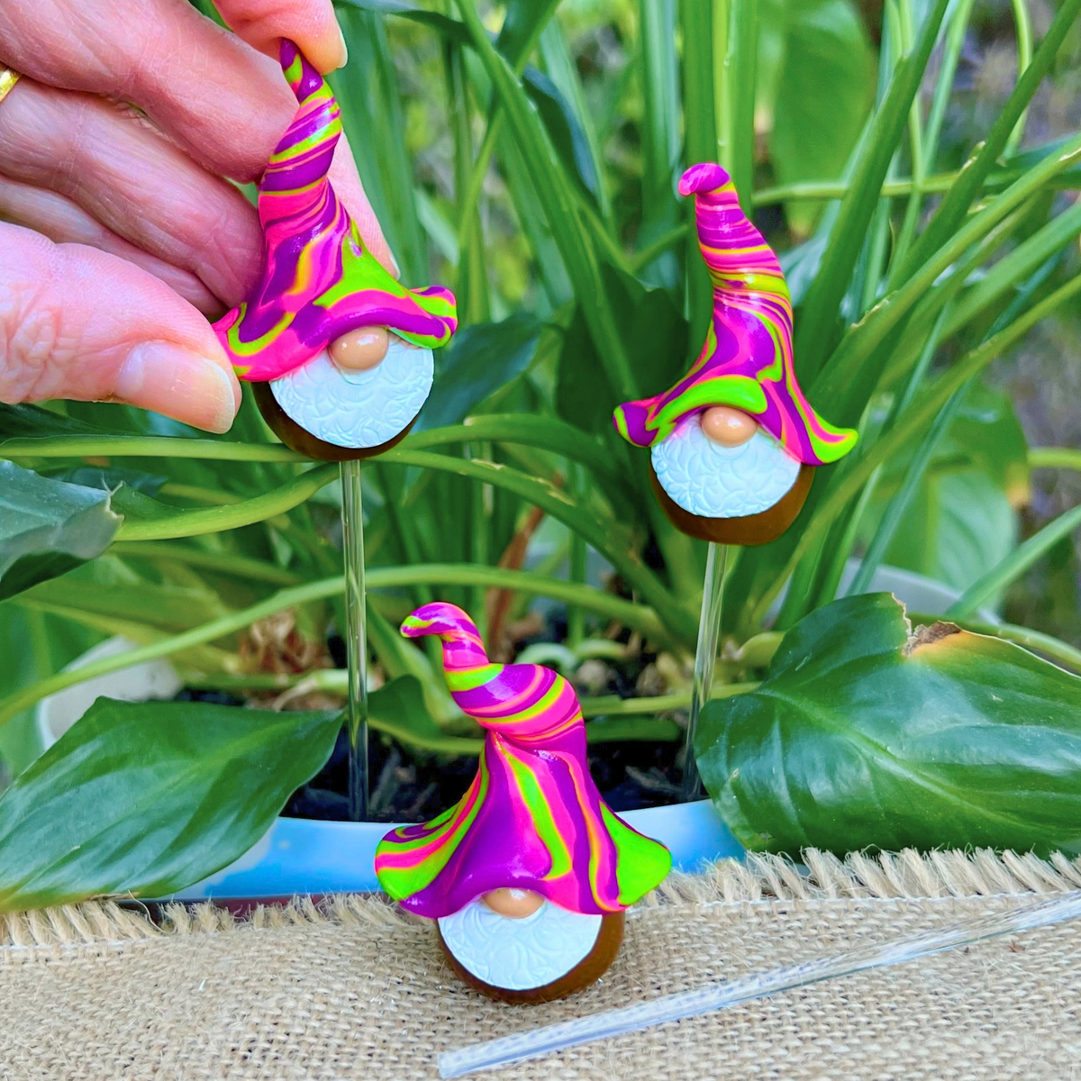 Whimsical polymer gnome trio - Fizz, Rolo & Tizzy
