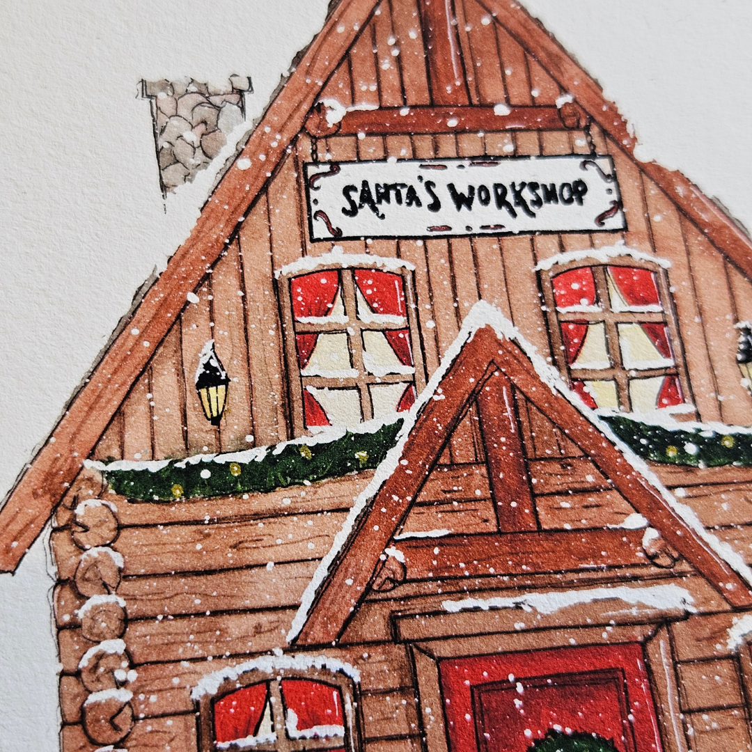 Watercolour Art Print - 'Santa's Workshop'