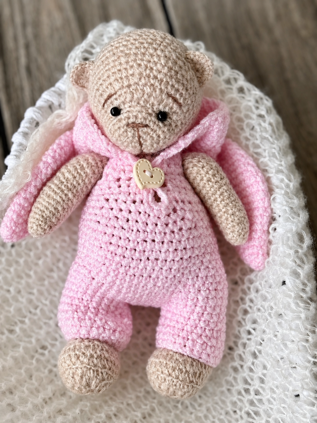 Crochet Little Bear in the Pink Bunny Suit Toy