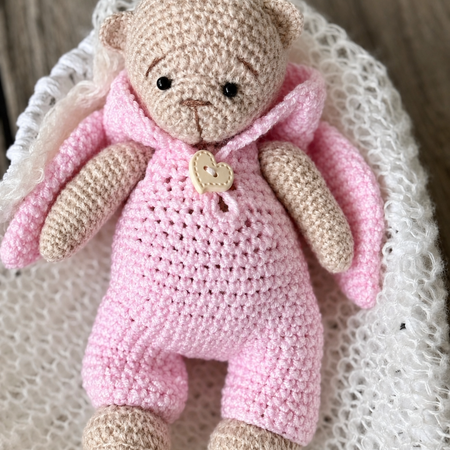 Crochet Little Bear in the Pink Bunny Suit Toy