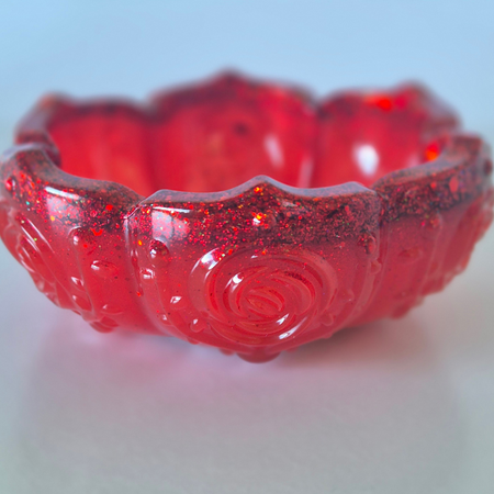 Red Glitter Resin Rose Bowl
