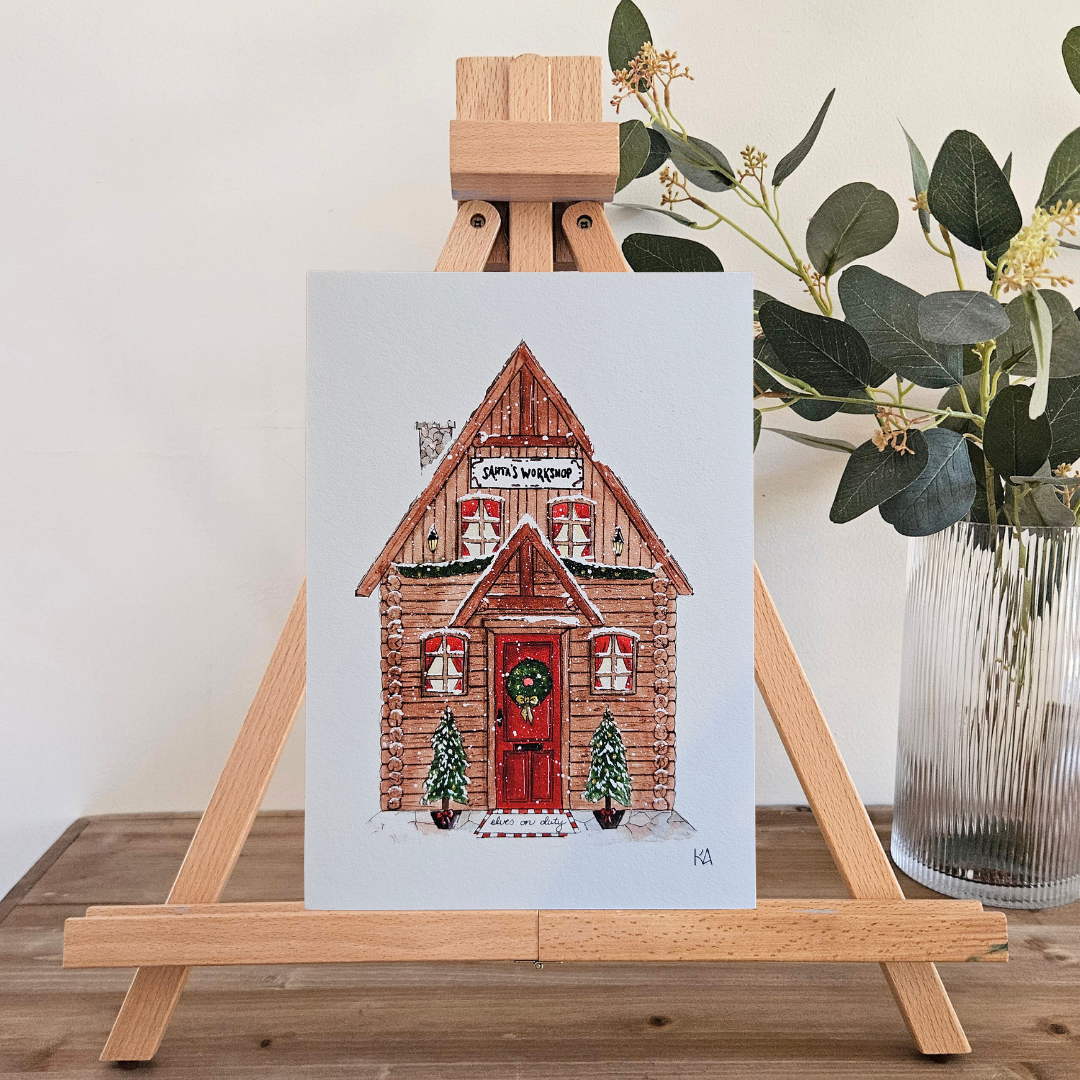Watercolour Art Print - 'Santa's Workshop'