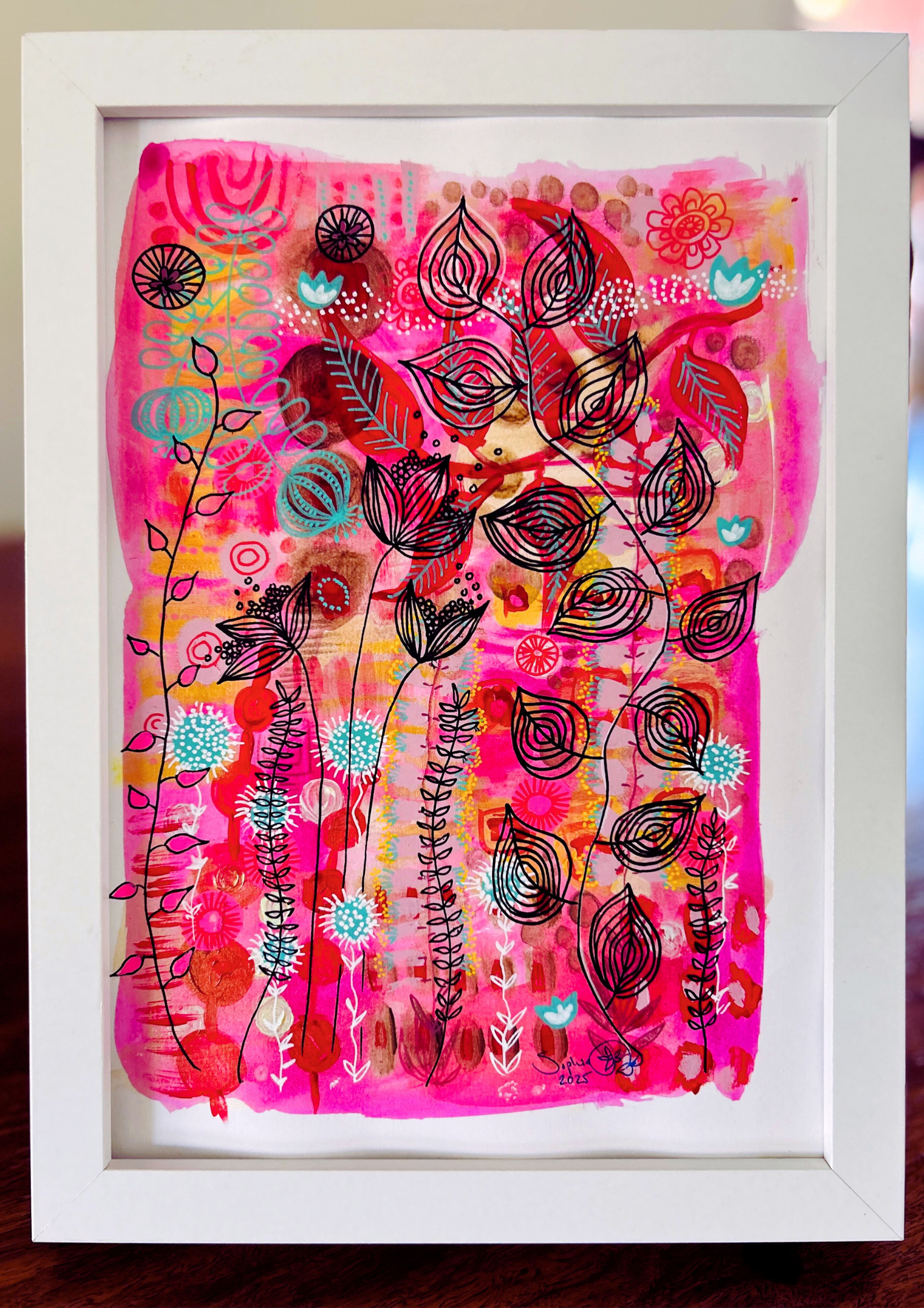 Hand Painted Original Art : Blossoming In Hot Pink