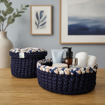 Crochet Basket Navy T-Shirt Yarn