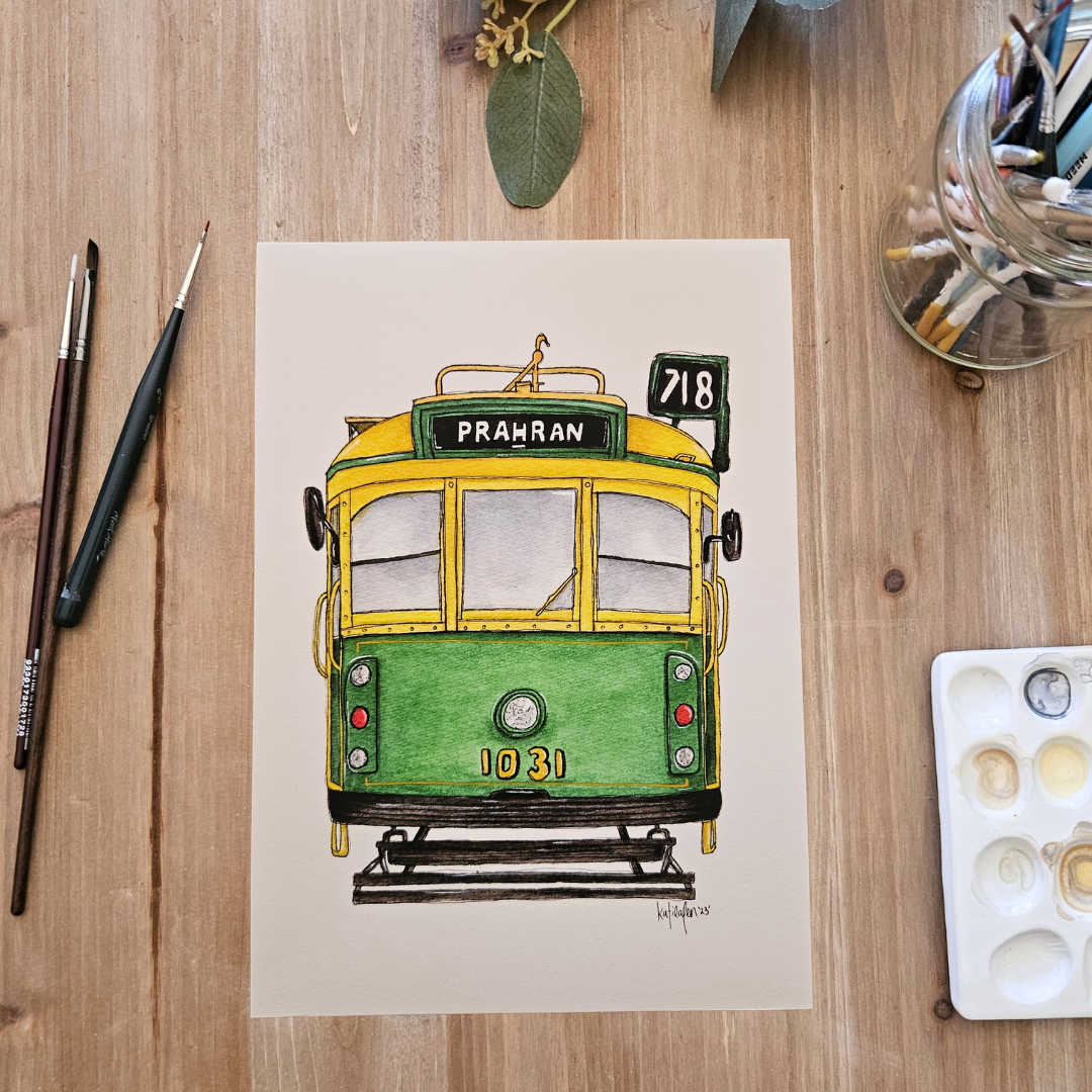 Watercolour Art Print - 'Prahran Tram'