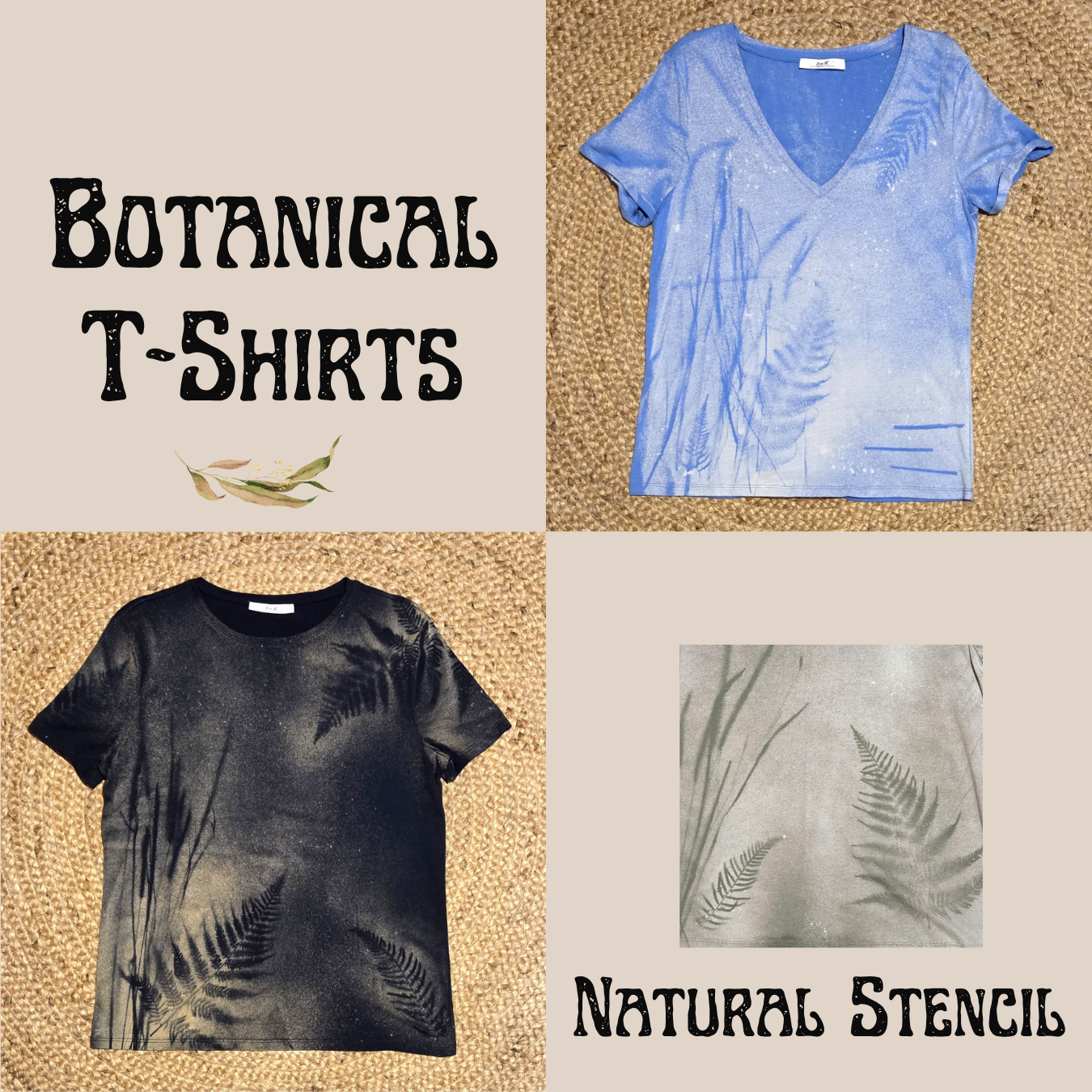 Botanical T-Shirt - Various Sizes - Natural Stencil - Last of this Collection