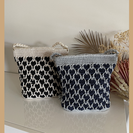 Handmade Crochet Crossbody Bag, Black & Cream and Navy & Grey, Fully Lined with Zip closure
