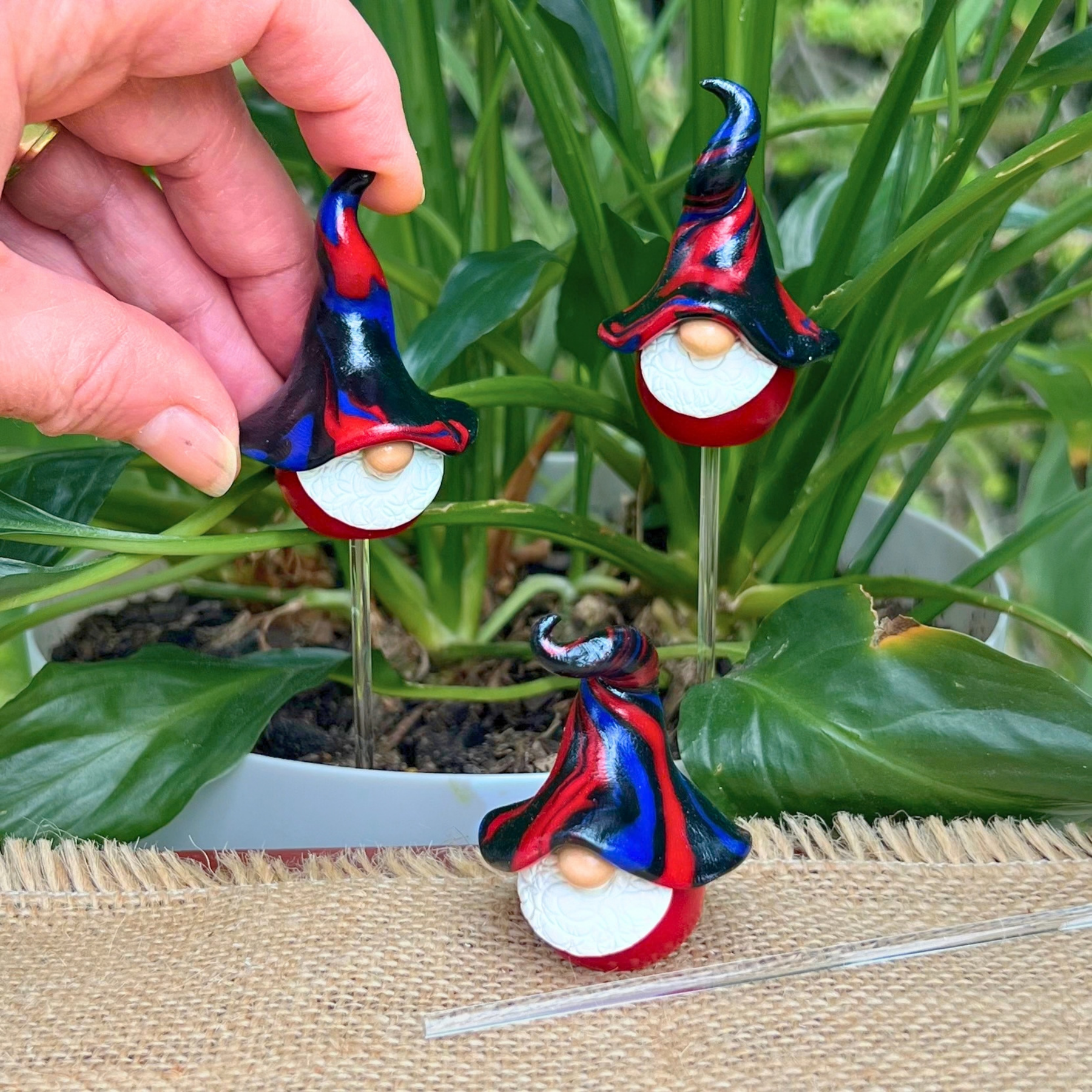 Whimsical polymer gnome trio - Riff, Jolt & Nix
