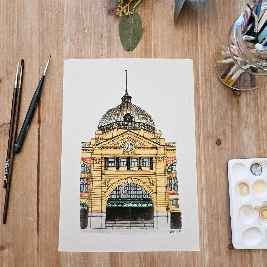 Watercolour Art Print - 'Flinders Street Station'