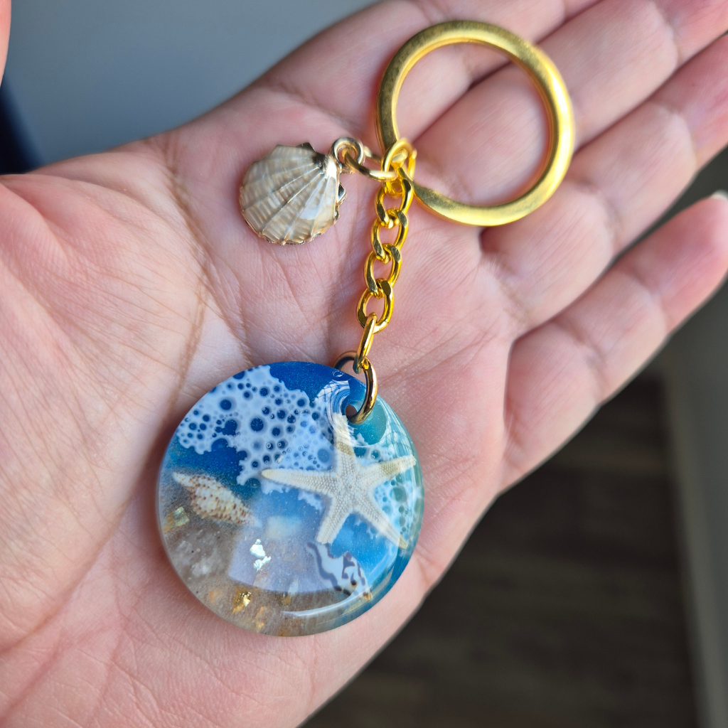 Handmade Beach-Themed Resin Keychain