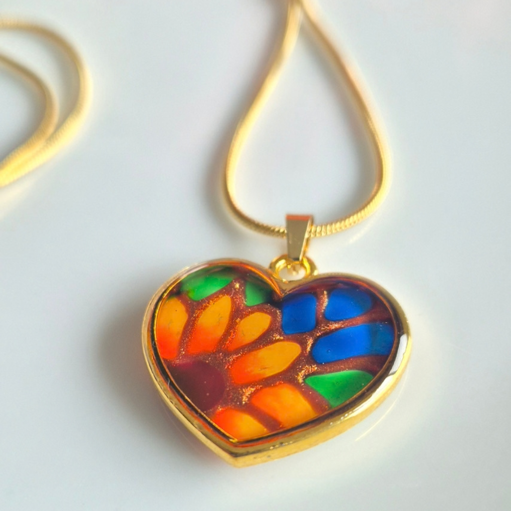 Hand-painted Resin Flower Heart Pendants
