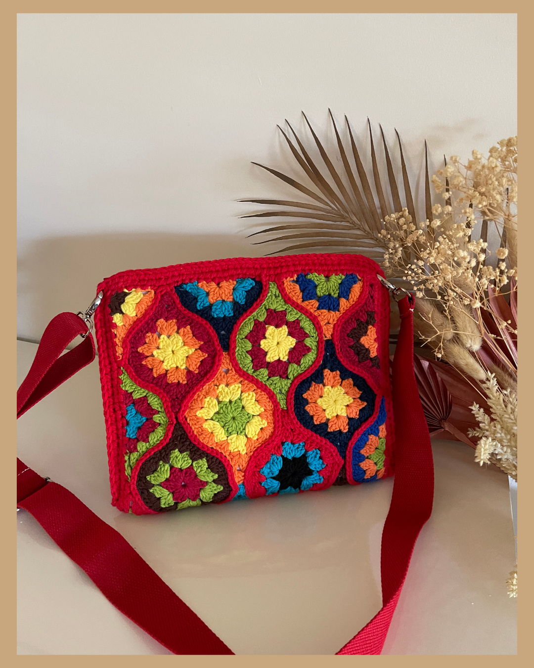 Handmade Crochet Crossbody Bag Colourful Cotton Shoulder Bag