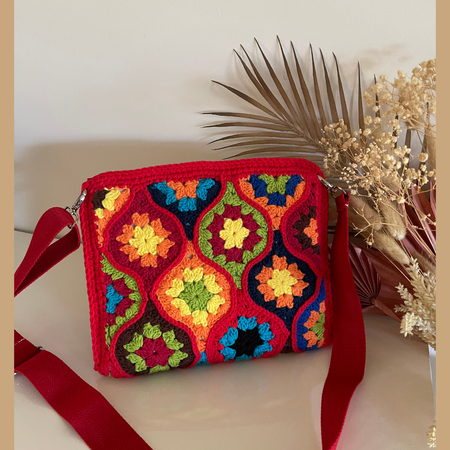 Handmade Crochet Crossbody Bag Colourful Cotton Shoulder Bag