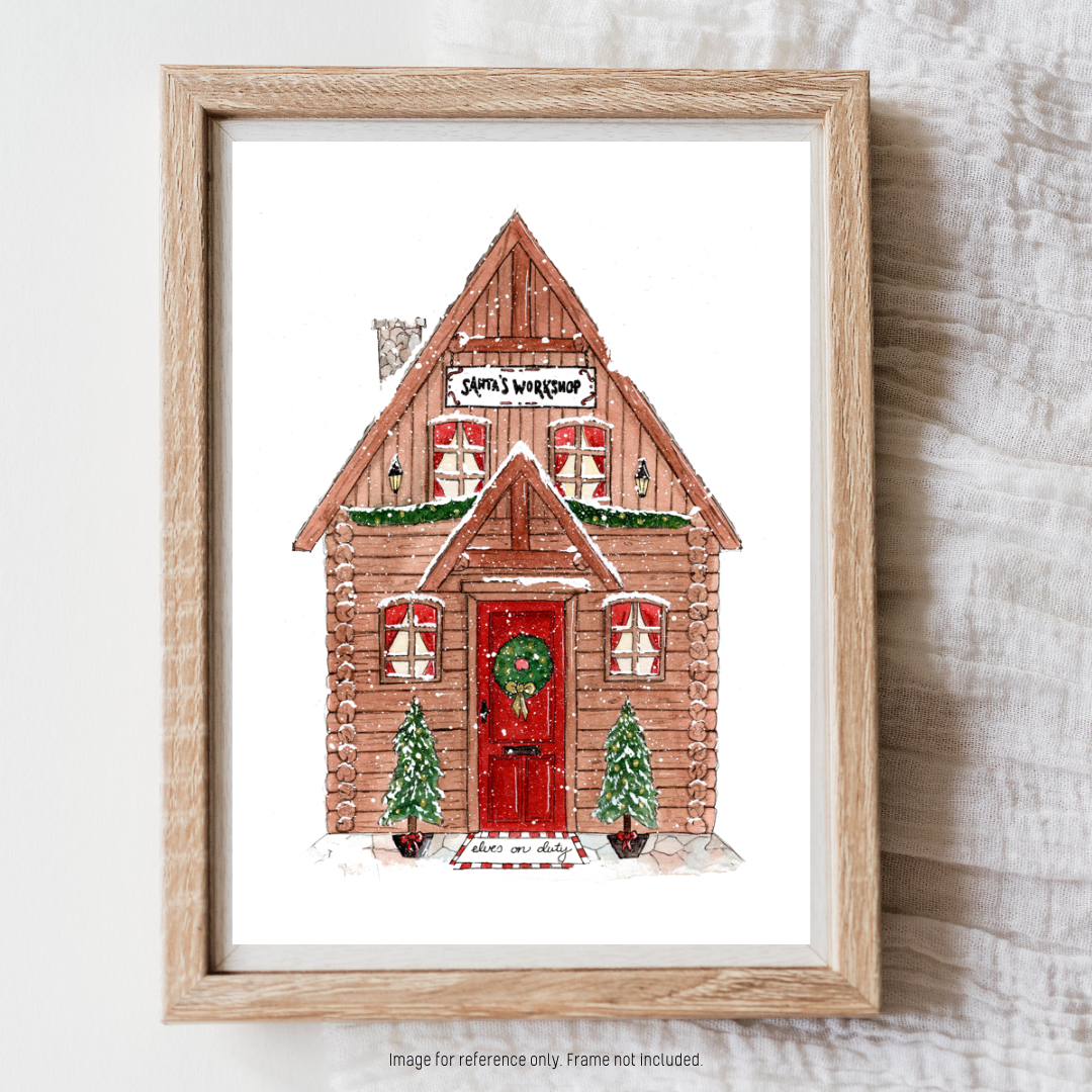 Watercolour Art Print - 'Santa's Workshop'
