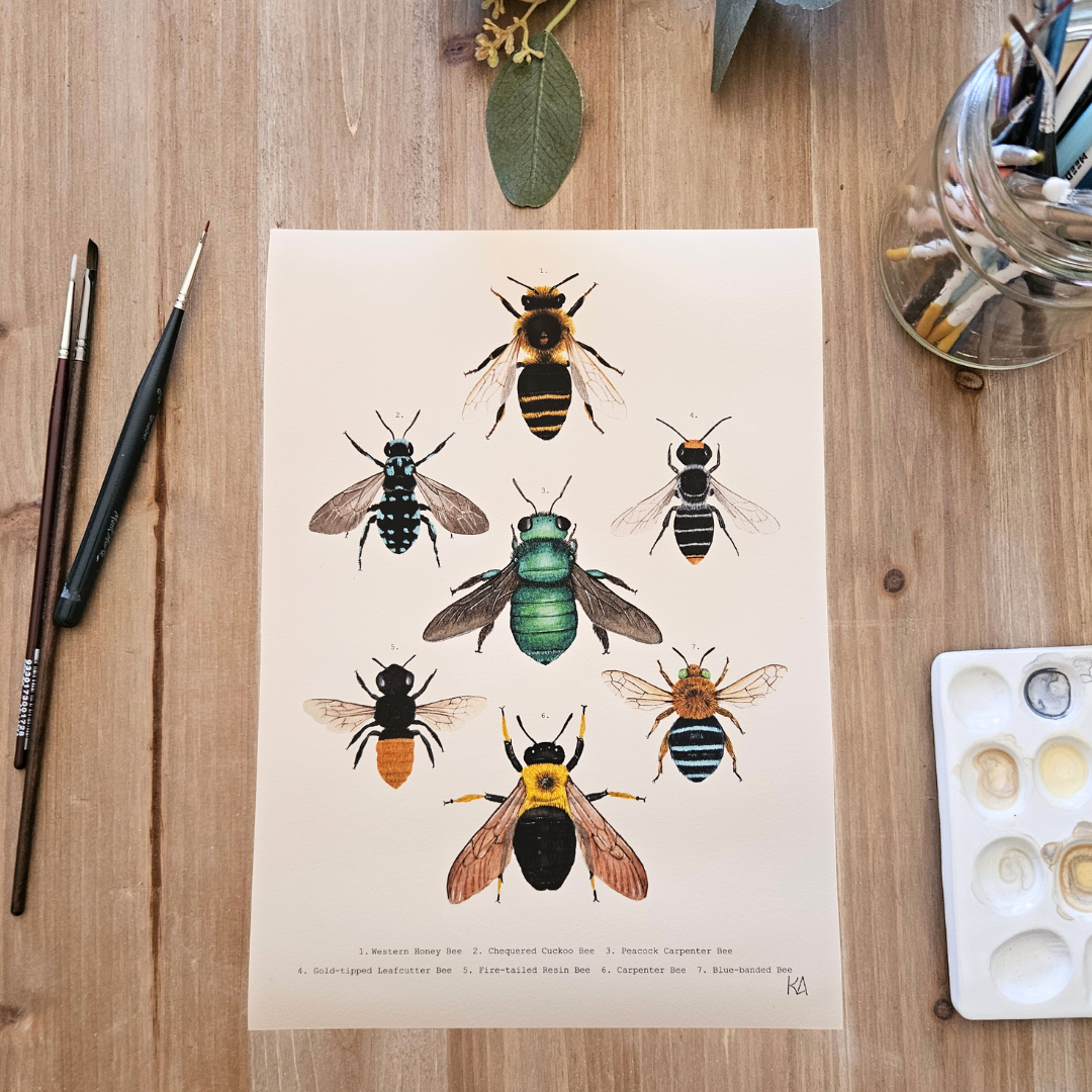 Watercolour Art Print - 'Bee Collage'