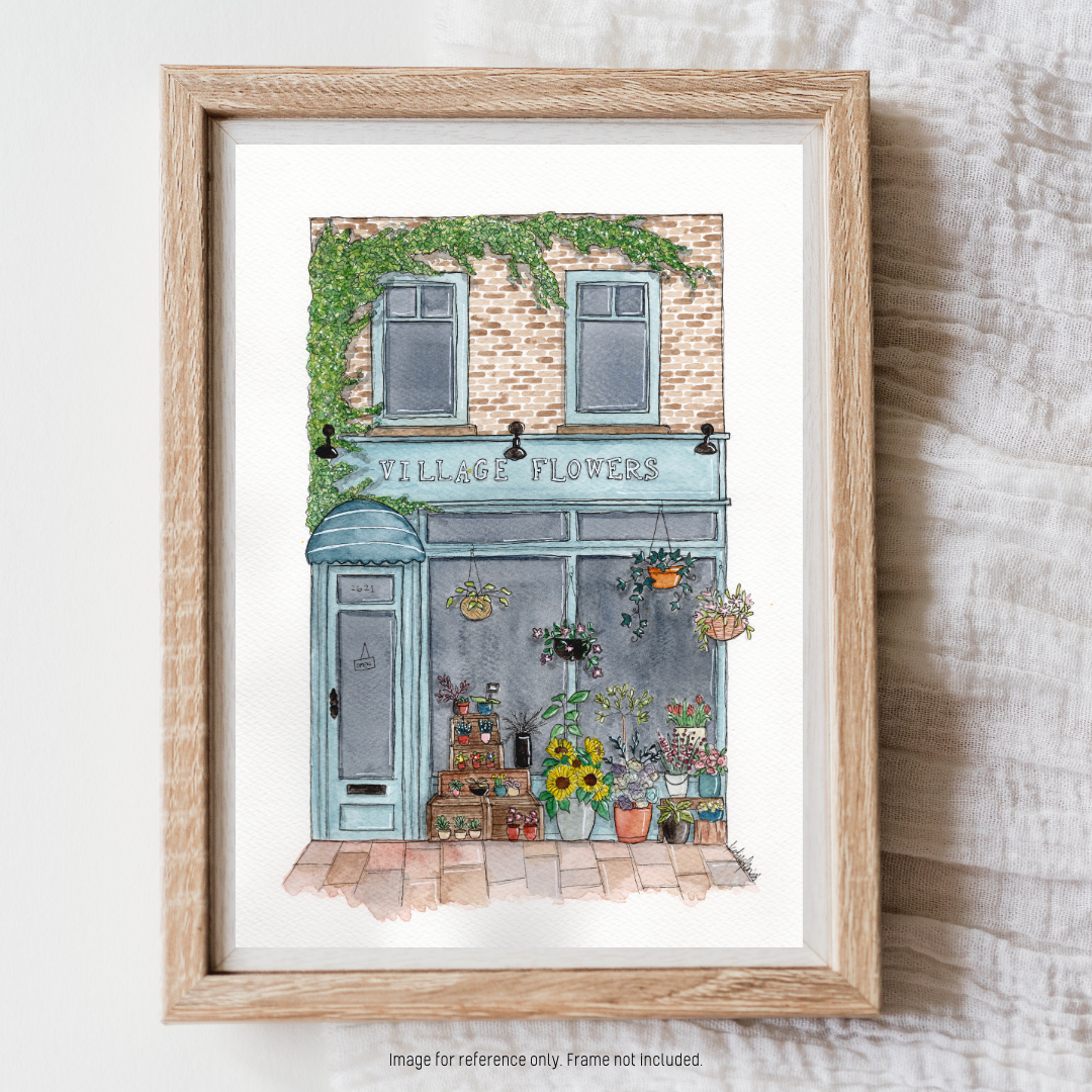 Watercolour Art Print - 'Village Flowers' Storefront