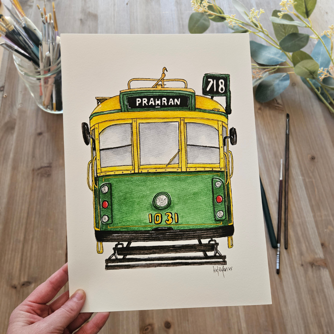 Watercolour Art Print - 'Prahran Tram'