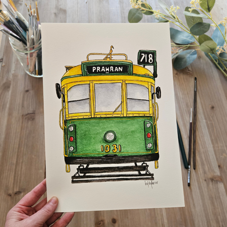 Watercolour Art Print - 'Prahran Tram'