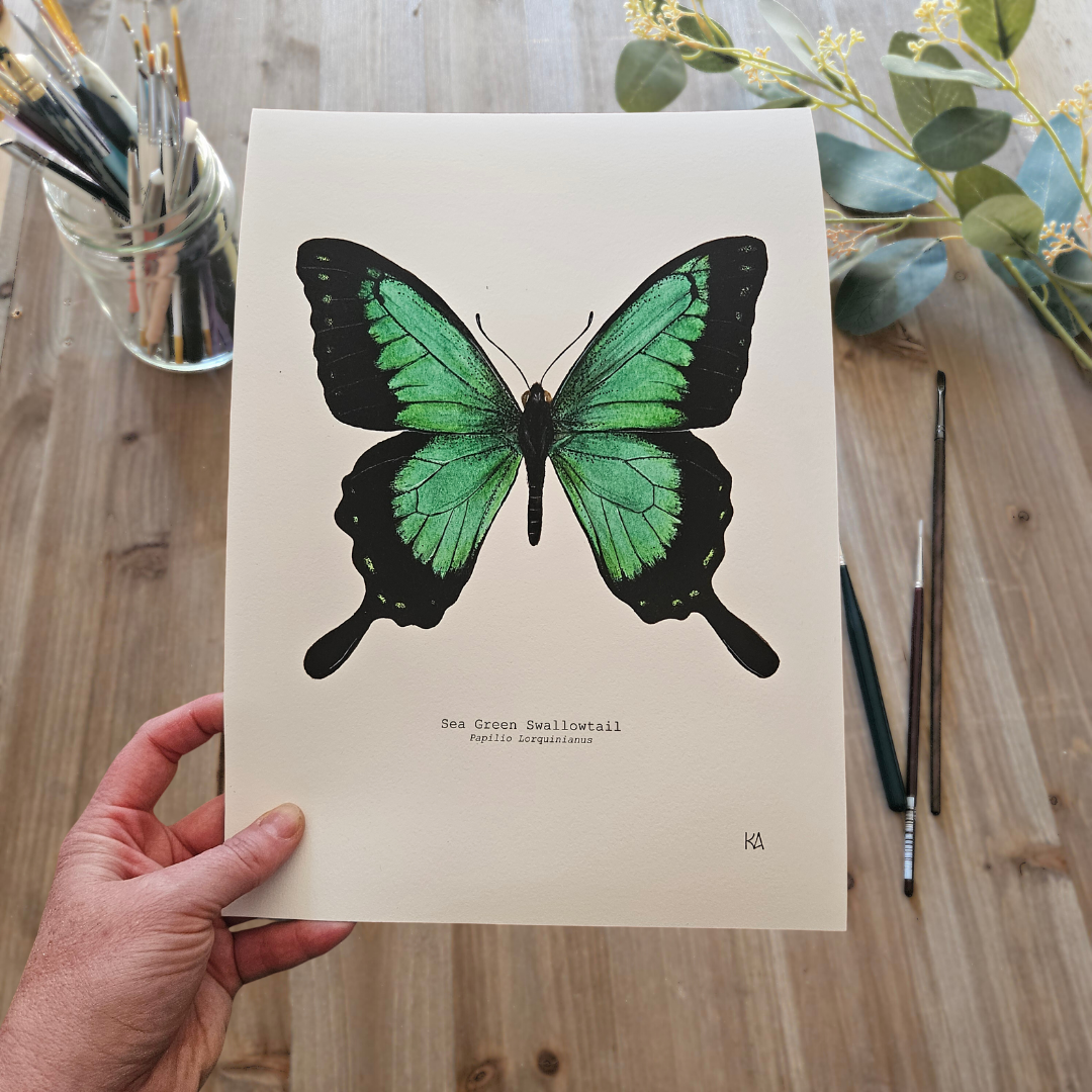 Watercolour Art Print - 'Sea Green Swallowtail Butterfly'