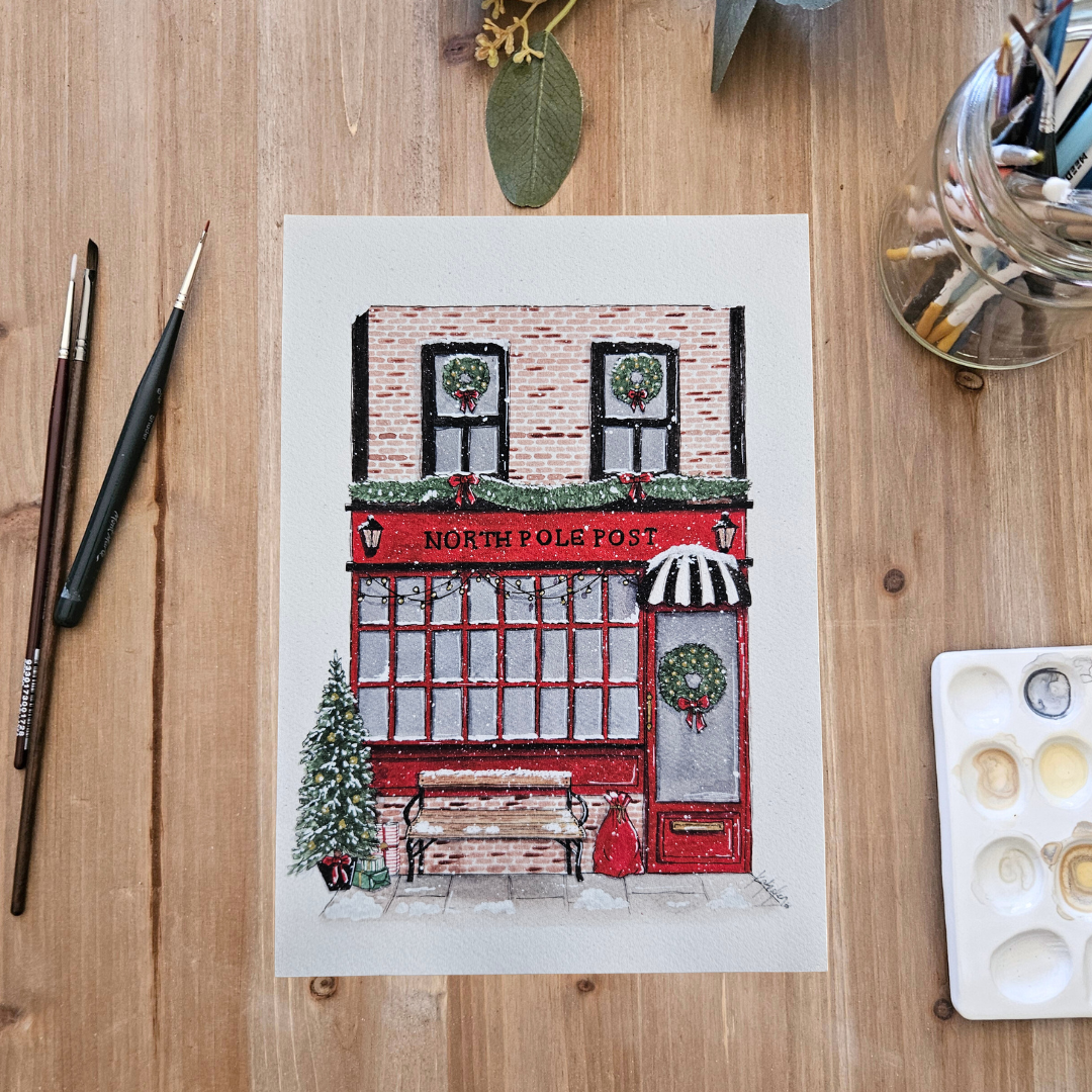 Watercolour Art Print - 'North Pole Post' Storefront
