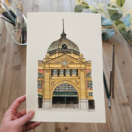 Watercolour Art Print - 'Flinders Street Station'