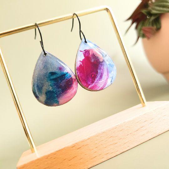 The Bubblegum Sky Collection | Resin art jewellery | Studs & large dangle earrings | Brooch