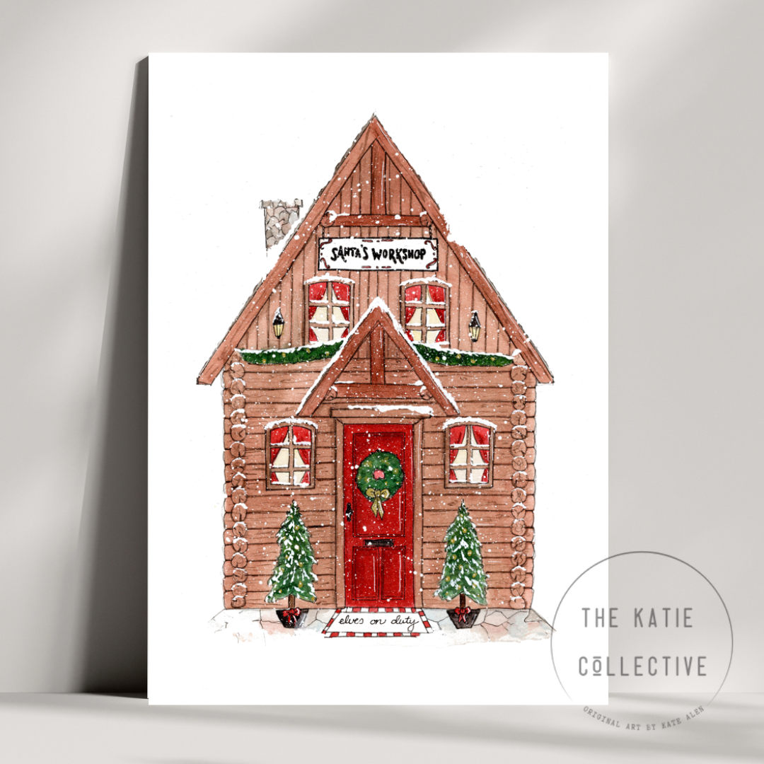 Watercolour Art Print - 'Santa's Workshop'