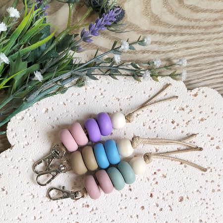 Hand Rolled Beaded Polymer Clay Keyring - Assorted Colours