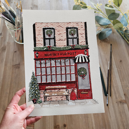 Watercolour Art Print - 'North Pole Post' Storefront