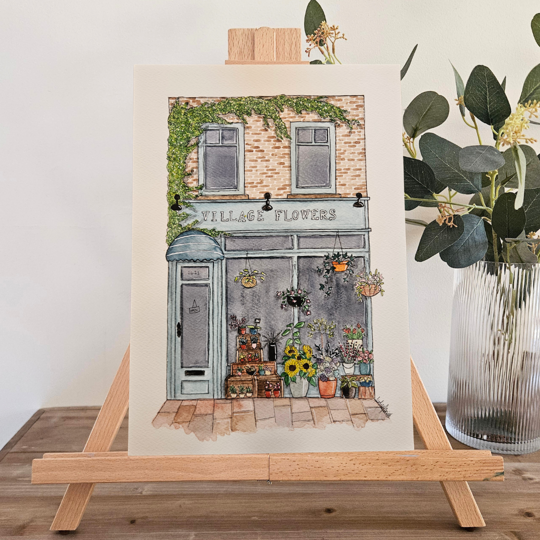 Watercolour Art Print - 'Village Flowers' Storefront