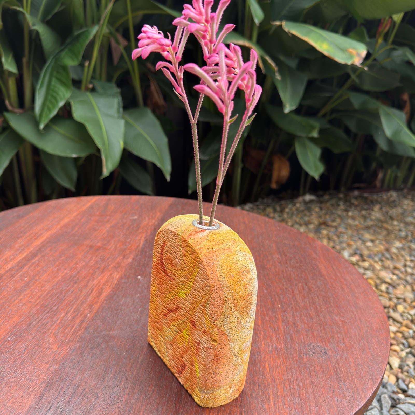 Hand sculpted concrete test tube vase in sunset colours