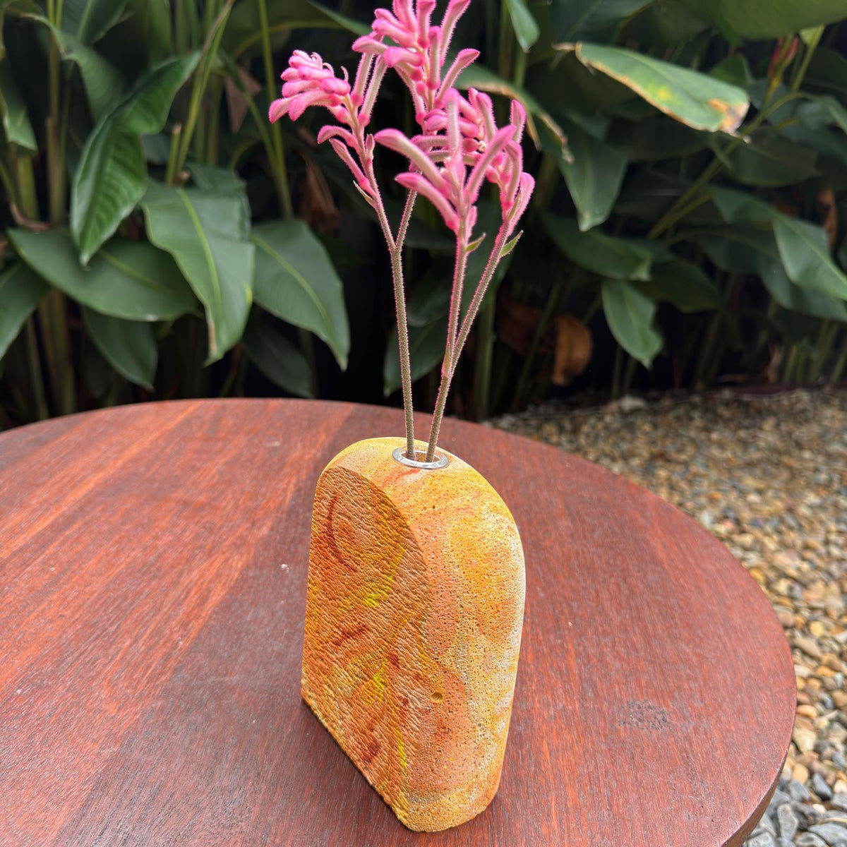 Hand sculpted concrete test tube vase in sunset colours