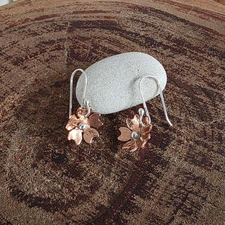 Cute copper and silver cherry blossom flower earrings