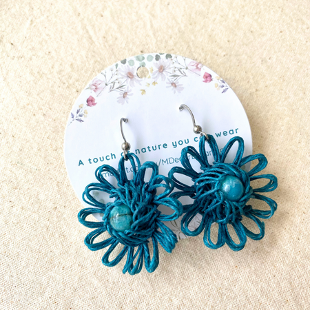 Blue Handmade Flower Earrings - Choose Your Gemstone (Lapis Lazuli, Hemimorphite, Howlite, Tiger Eye)