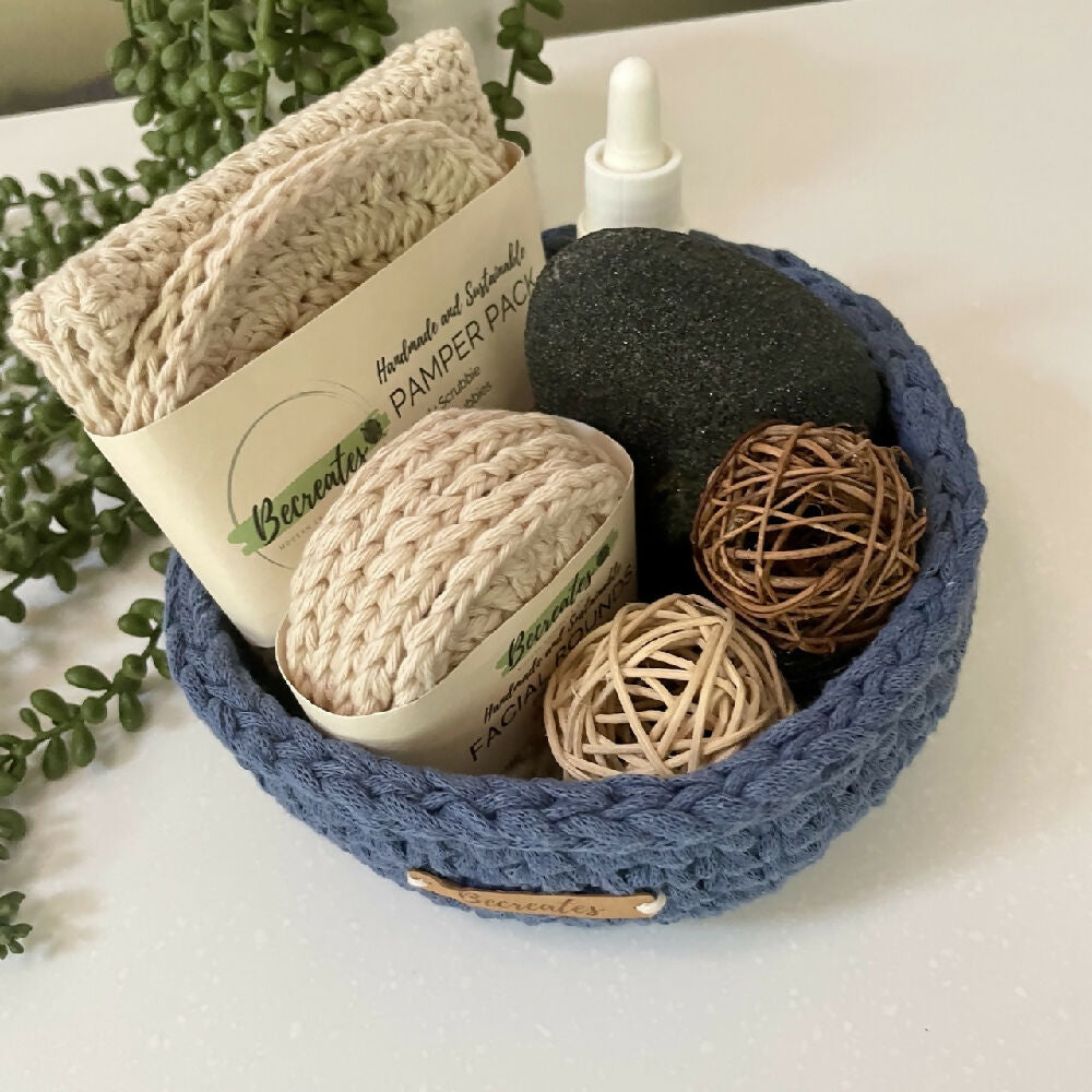 Crochet handmade basket | Home Decor | Medium Denim Blue