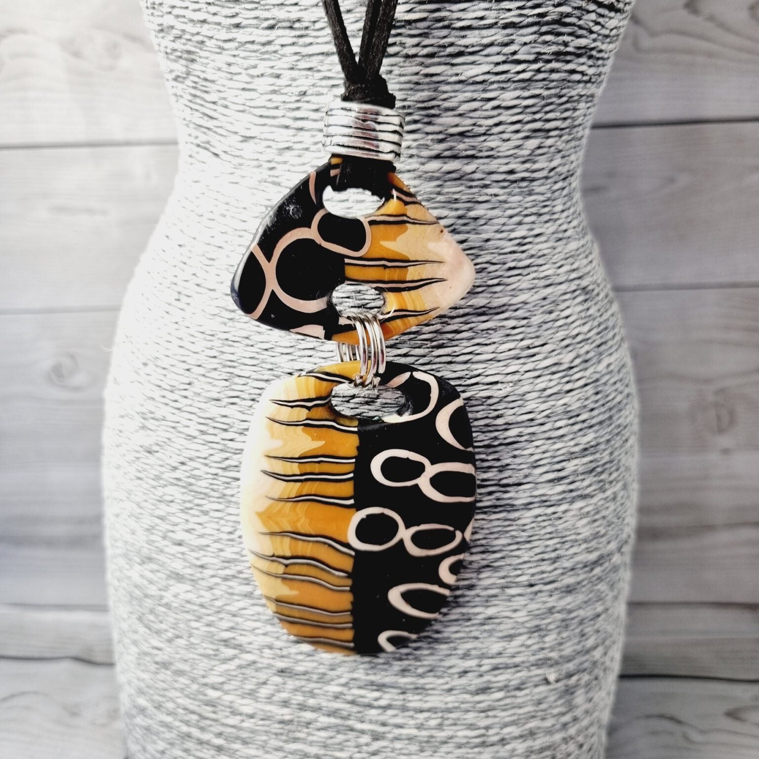 Statement Necklace Handmade From Polymer Clay - Savanna Rhythm