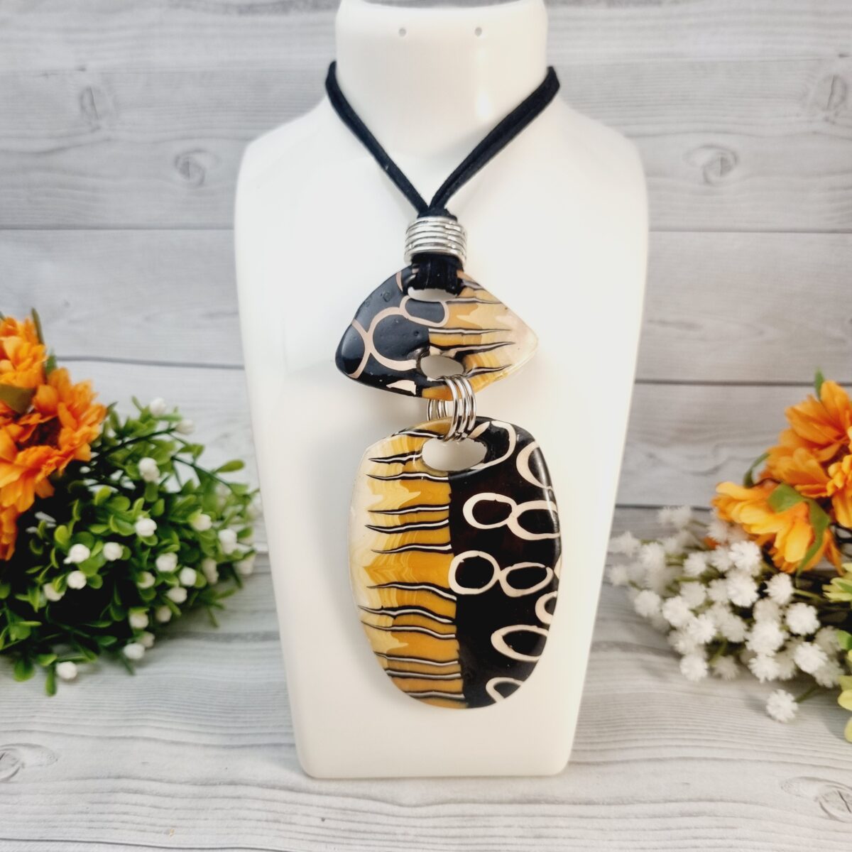 Statement Necklace Handmade From Polymer Clay - Savanna Rhythm