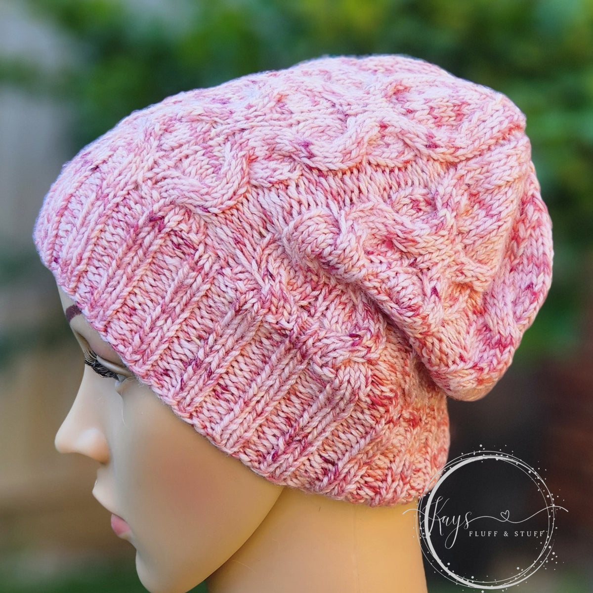 Hand-dyed Cabled Knit Slouchy Beanie