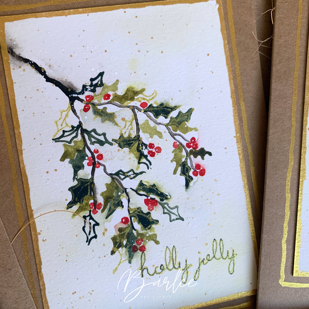 Set of 4 Hand-Painted Christmas Cards - One-of-a-Kind.